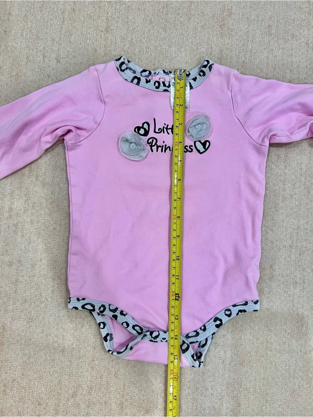 Baby Girl Pink Long Sleeve Bodysuit with Gray Leopard Print Trim Size 24 Months